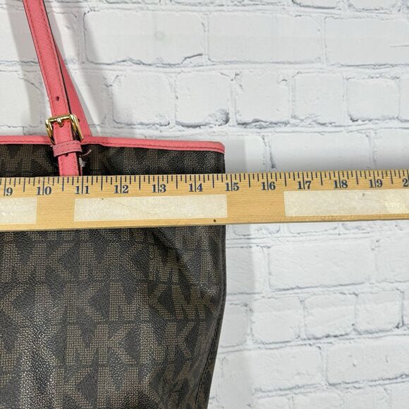 Michael Kors Tore Shoulder Bag Women Monogram MK logo Brown Pink Medium Jet Set - Picture 3 of 16